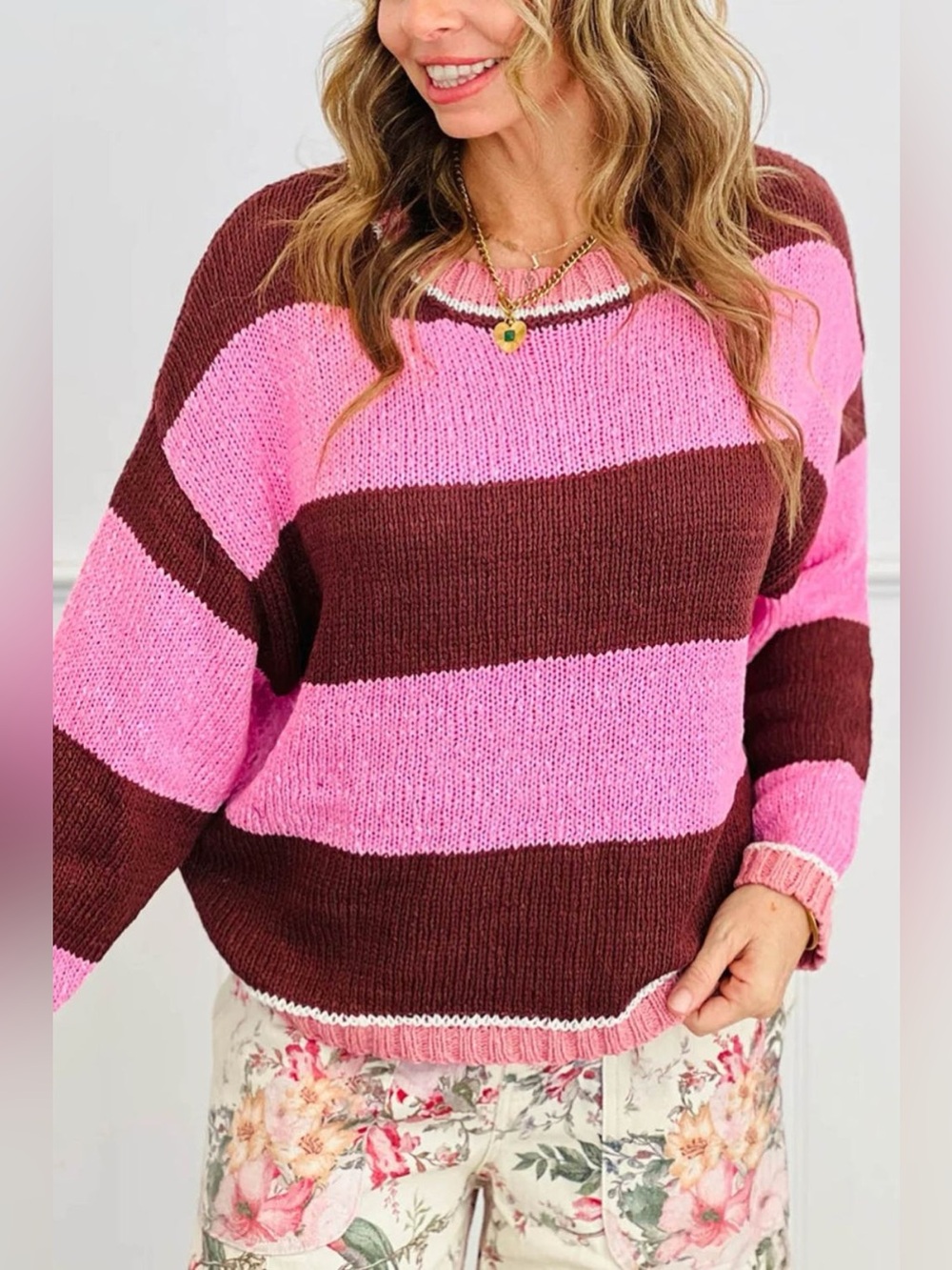 Striped Drop Shoulder Long Sleeve Pullover Regular Fit Knit Sweater